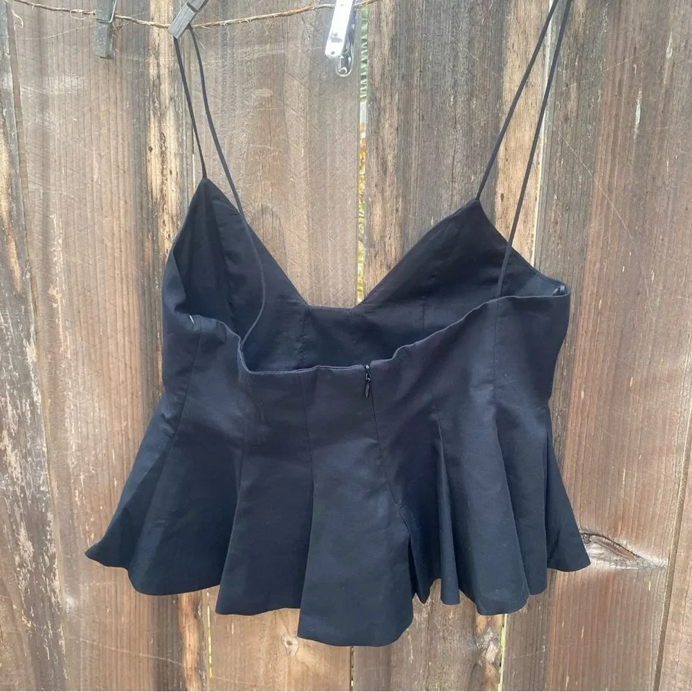 ZARA PLEATED POPLIN Black Spaghetti Strap Top size XS